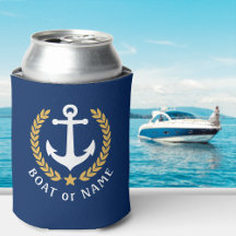 Your Boat Name Anchor Gold Style Laurel Navy Blue