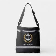 Your Boat Name Anchor Gold Style Laurel Striped