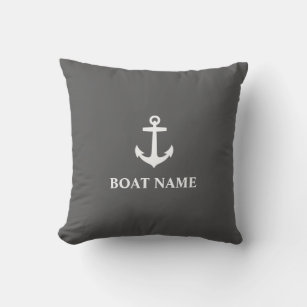 Your Boat Name Anchor Grey Cushion
