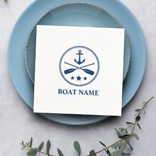Your Boat Name Anchor Oars & Stars Navy Blue Napkin