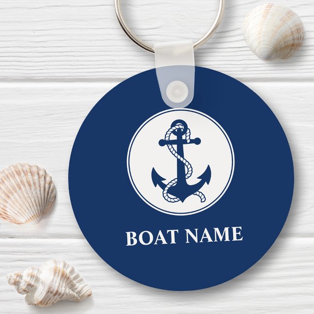 Your Boat Name Anchor & Rope Navy Blue Key Ring (Creator Uploaded)