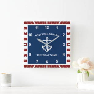 Your Boat Name Anchor Square Wall Clock