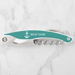 Your Boat Name Anchor Teal Corkscrew
