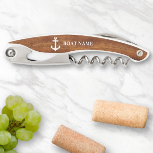 Your Boat Name Anchor Wood Style Corkscrew