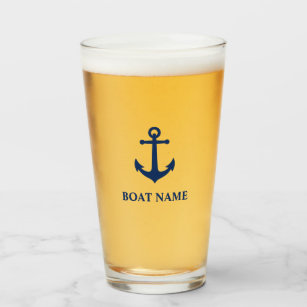Your Boat Name Blue Classic Ball Anchor Glass