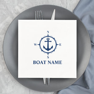 Your Boat Name Blue Compass Anchor Napkin
