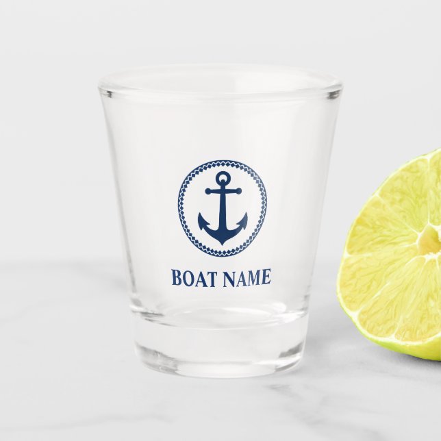 Your Boat Name Blue Sea Anchor Shot Glass (Front)