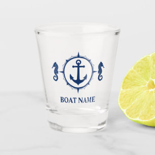 Your Boat Name Blue Seahorse Anchor Shot Glass