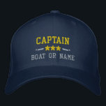 Your Boat Name Captain Nautical Stars Gold Silver Embroidered Hat<br><div class="desc">A personalised embroidered hat featuring your Captain rank or other title,  your Name or Boat Name and stars. Several cap and thread colours to choose from. Makes a great custom gift for Fathers day,  Mothers day or any occasion.</div>