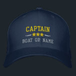 Your Boat Name Captain Nautical Stars Gold Silver Embroidered Hat<br><div class="desc">A personalised embroidered hat featuring your Captain rank or other title,  your Name or Boat Name and stars. Several cap and thread colours to choose from. Makes a great custom gift for Fathers day,  Mothers day or any occasion.</div>