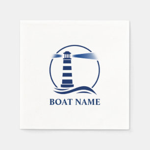 Your Boat Name Classic Lighthouse Navy Blue Napkin