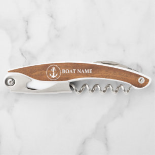 Your Boat Name Classic Rope & Anchor Wood Style Corkscrew