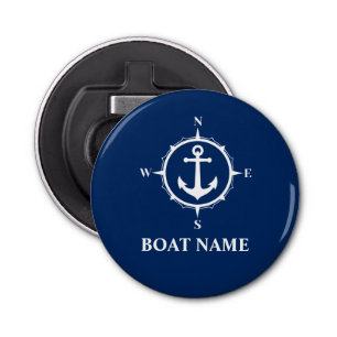 Your Boat Name Compass Anchor Blue Bottle Opener