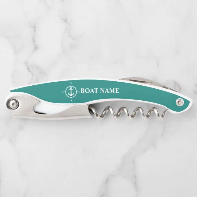 Your Boat Name Compass Anchor Blue ca0a Corkscrew (Front)