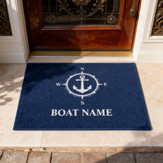 Your Boat Name Compass Anchor Blue Doormat