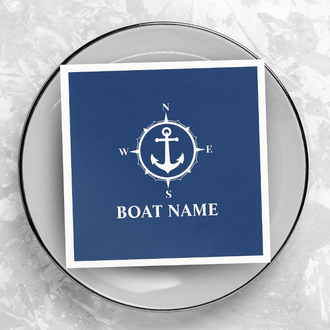 Your Boat Name Compass Anchor Blue Napkin (Creator Uploaded)