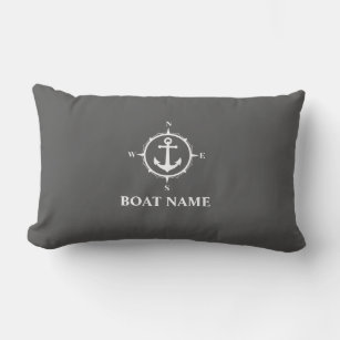 Your Boat Name Compass Anchor Grey Lumbar Cushion