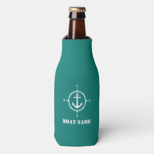Your Boat Name Compass Anchor Navy Bottle Cooler