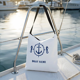 Your Boat Name Cross Body Tote Seahorse Anchor
