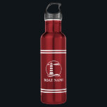 Your Boat Name Lighthouse White Striped Red 710 Ml Water Bottle<br><div class="desc">Your Personalised Name,  Boat Name or Text with a Nautical Lighthouse on a Striped Red stainless steel water bottle.</div>