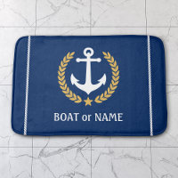 Your Boat Name Nautical Anchor Gold Laurel Navy