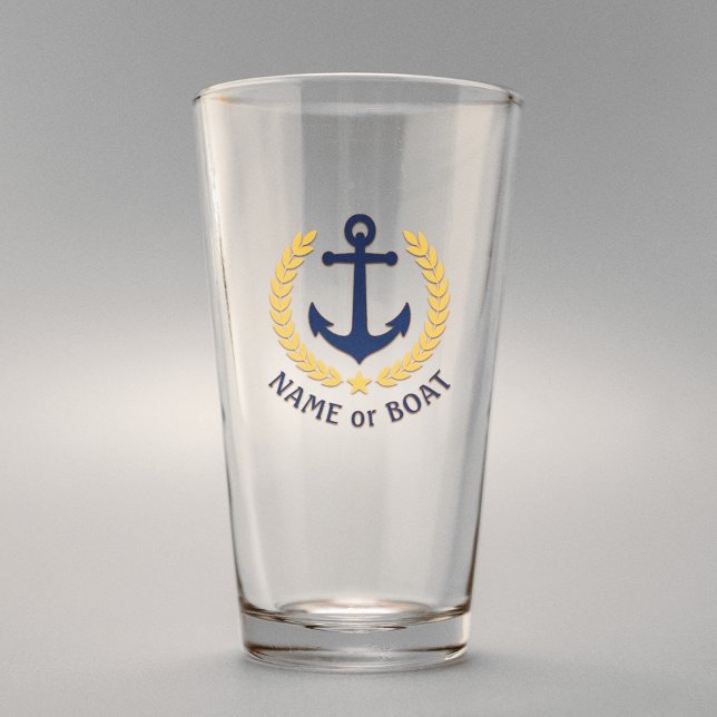 Your Boat Name Nautical Anchor Gold Laurel Star Glass (Creator Uploaded)