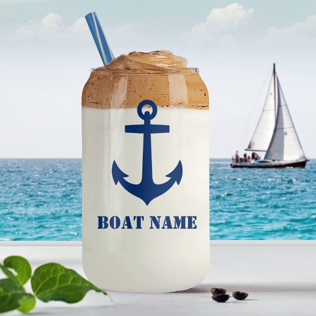 Your Boat Name Nautical Anchor Navy Blue Can Glass (Creator Uploaded)