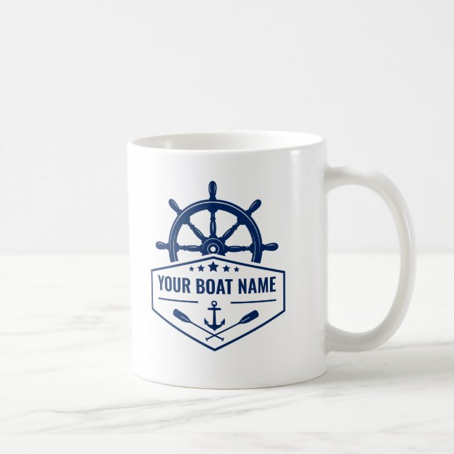 Your Boat Name Nautical Anchor Oars Helm 2 Sided Coffee Mug (Right)