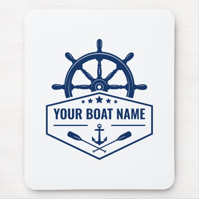 Your Boat Name Nautical Anchor Oars Helm Wheel Mouse Pad (Front)