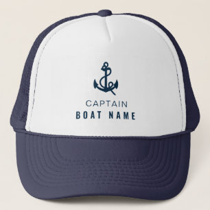 Your Boat Name Nautical Blue white Anchor Captain  Trucker Hat