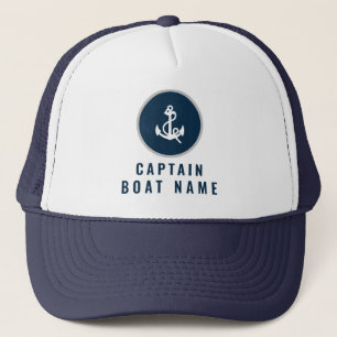 Your Boat Name Nautical Blue white Anchor Captain  Trucker Hat