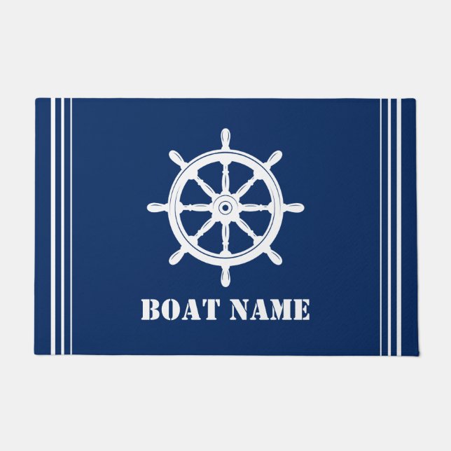 Your Boat Name Nautical Ships Wheel Helm Doormat (Front)