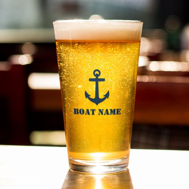 Your Boat Name Navy Blue Anchor Glass (Creator Uploaded)