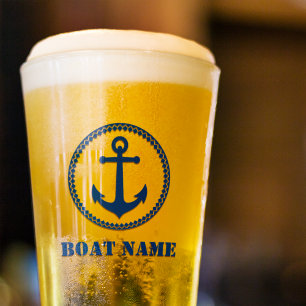 Your Boat Name Navy Blue Sea Anchor Glass