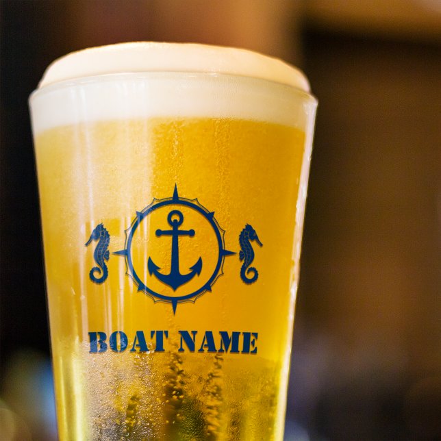 Your Boat Name Navy Blue Seahorse Anchor sh0a Glass (Creator Uploaded)