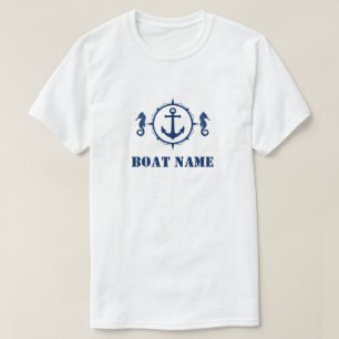 Your Boat Name Navy Blue Seahorse Anchor T-Shirt