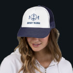 Your Boat Name Navy White Seahorse Anchor Trucker Hat<br><div class="desc">Your Boat Name Navy White Seahorse Anchor Hat</div>