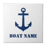 Your Boat Name or Family Name Anchor Navy Blue Ceramic Tile<br><div class="desc">Stylish ceramic tiles with your personalised boat name,  family name or other text,  a custom nautical boat anchor in navy blue on white or choose background colours to match your decor.</div>
