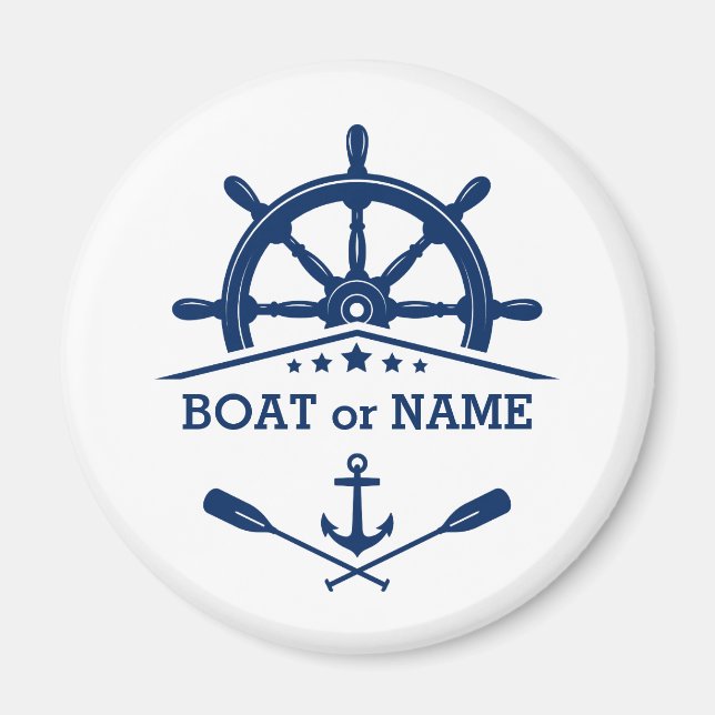 Your Boat Name or Text Anchor Oars Helm on White Magnet (Front)