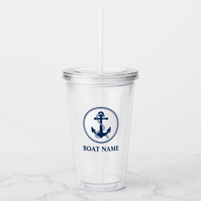 Your Boat Name Rope & Anchor Acrylic Tumbler (Front)