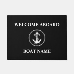 Your Boat Name Rope & Anchor Black Welcome Aboard Doormat