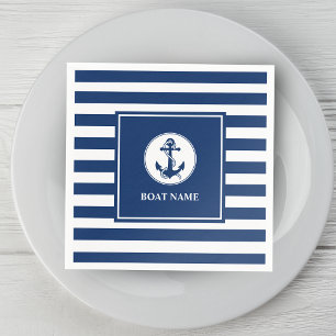Your Boat Name Rope & Anchor Blue Stripes Napkin