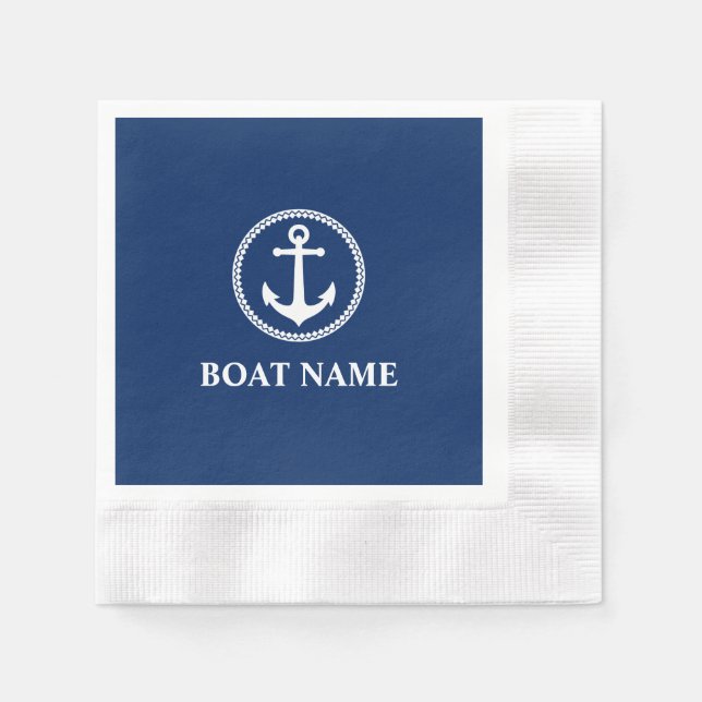Your Boat Name Sea Anchor Blue Cocktail Napkin (Front)