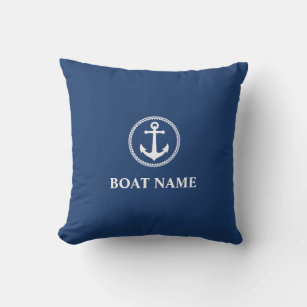 Your Boat Name Sea Anchor Blue Cushion