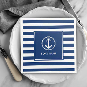 Your Boat Name Sea Anchor Blue Stripes Napkin