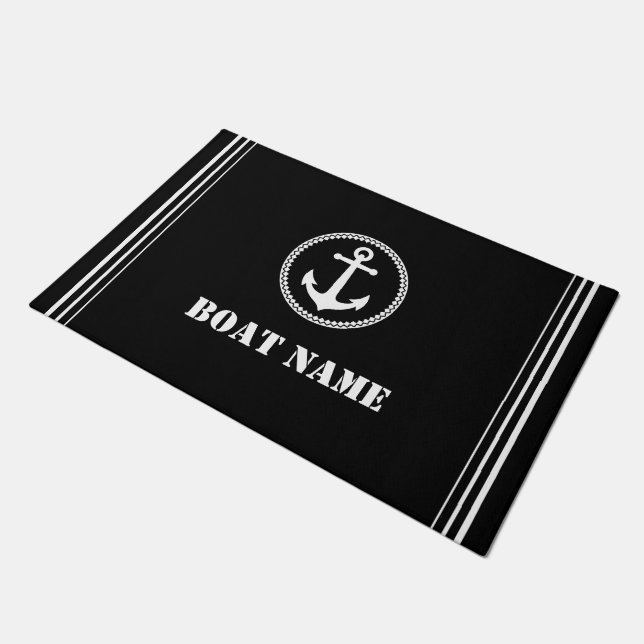 Your Boat Name Sea Anchor Modern Black Doormat (Angled)