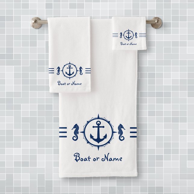 Your Boat Name Seahorse Anchor Bath Towel Set sh0b (Creator Uploaded)