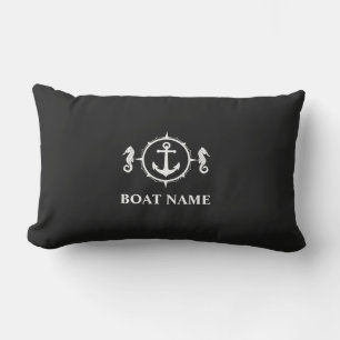 Your Boat Name Seahorse Anchor Black sh0a Lumbar Cushion