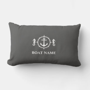 Your Boat Name Seahorse Anchor Grey sh0a Lumbar Cushion