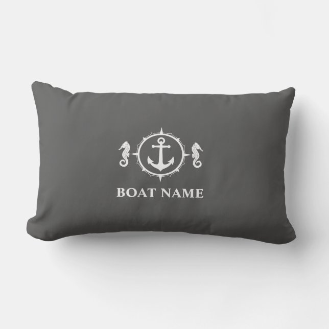 Your Boat Name Seahorse Anchor Grey sh0a Lumbar Cushion (Front)